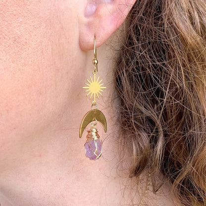 Rising Sun Moon Amethyst Witch Earrings