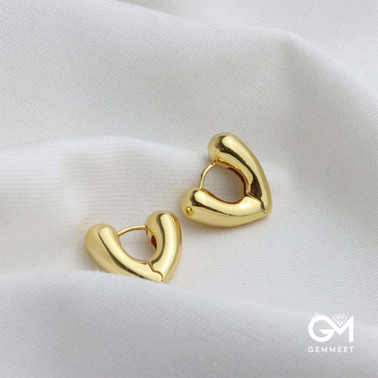 Golden Midi Heart Shape Chunky Hoop Earrings