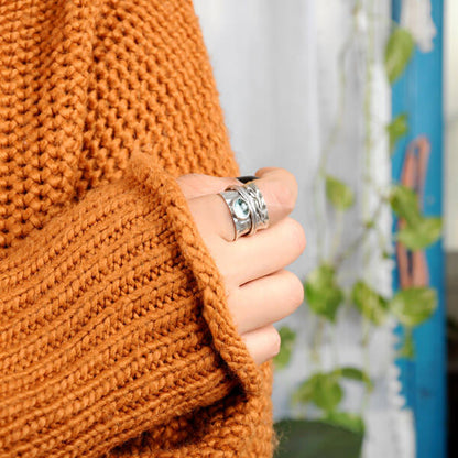 Boho Aquamarine Leaf Ring