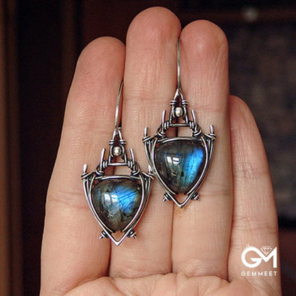 Triangle Labradorite Silver Plated Witch Earrings