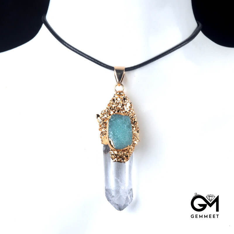 White Crystal Pillar Gilt Gold Pendant