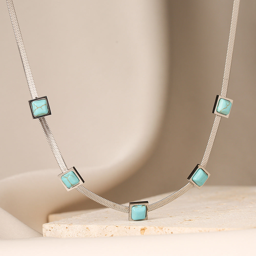 Bohemia Square Turquoise Flat Chain Necklace