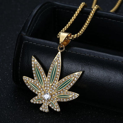 HIPHOP Jewelry Epoxy Gold-plated Zircon Maple Leaf Lovers Pendant