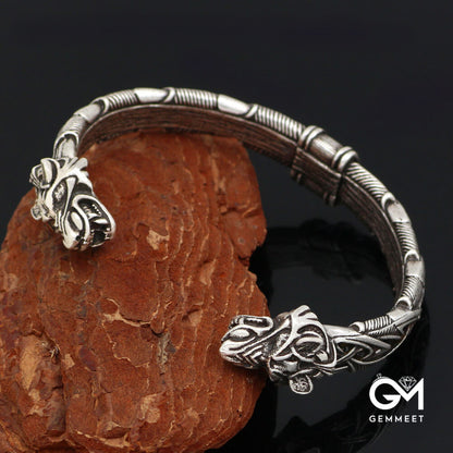 Nordic Double-headed Dragon Open Bracelet