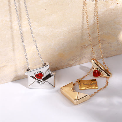 Cute Mail Box & 'I Love You' Card Pendant Necklace