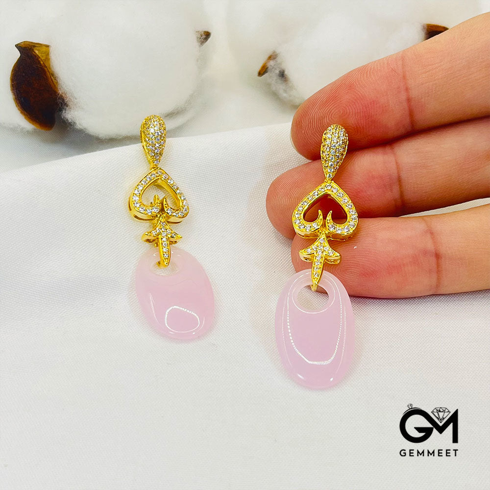 Golden Arrow Shape Pink Stone Drop Earrings