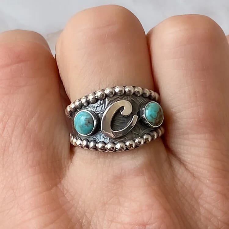 Retro Turquoise Letter C Ring