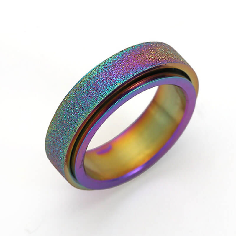 Rainbow Colored Frosted Rotatable Ring