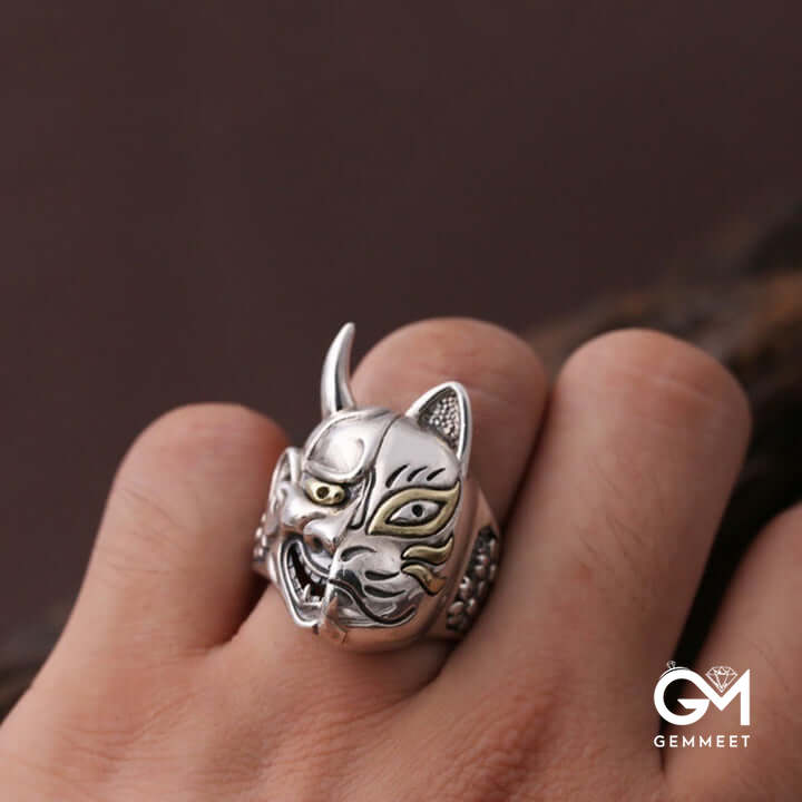 Devil Half Face Skeleton Prajna Ghost Ring