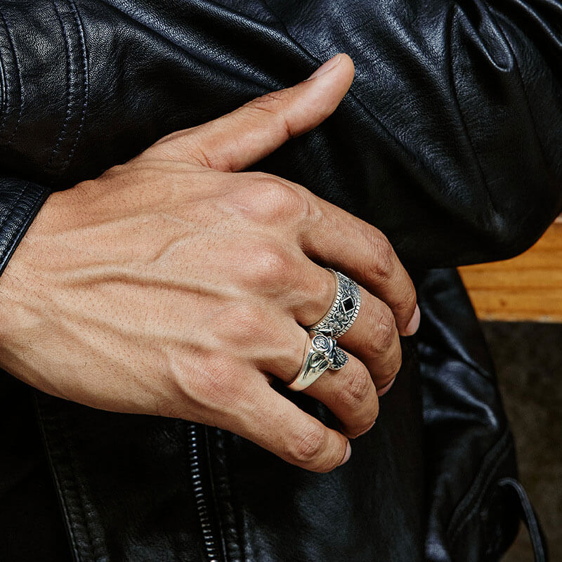 Vintage Iris Totem Square Obsidian Ring