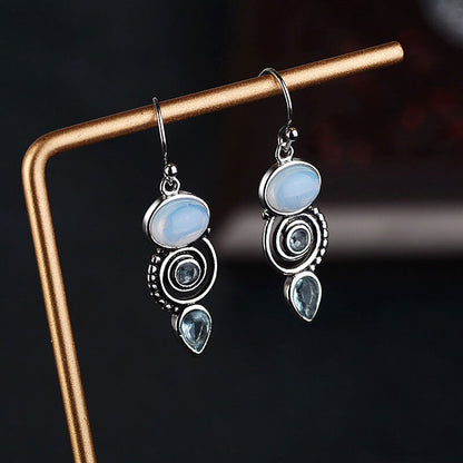 Oval Moonstone Drip Topaz Spiral Dangle Earrings