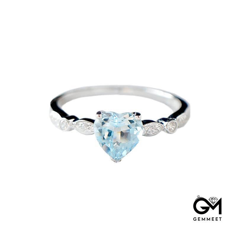 Aquamarine Heart-shaped Zircon Ring