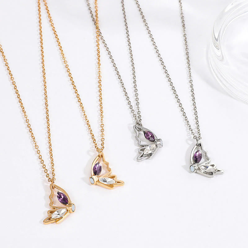 Zircon Inlaid Butterfly Magnetic Double Necklace