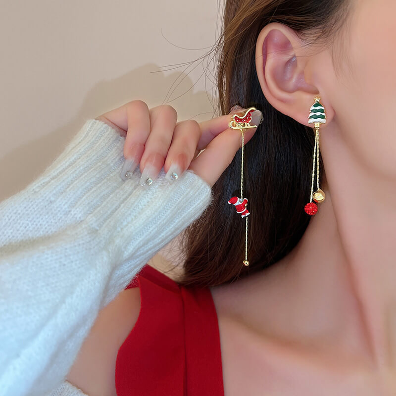 Christmas Earrings High-quality Asymmetrical Long Tassel Sweet Earrings