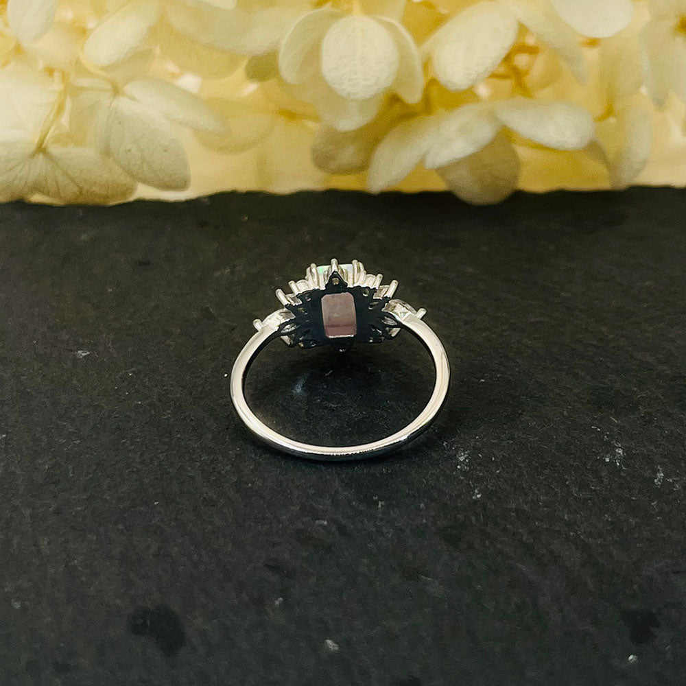 S925 Silver Opal  Inlaid Zircon Ring