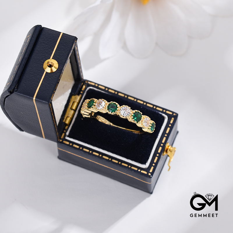 Vintage Gold-plated Green Zircon Green Garland Ring