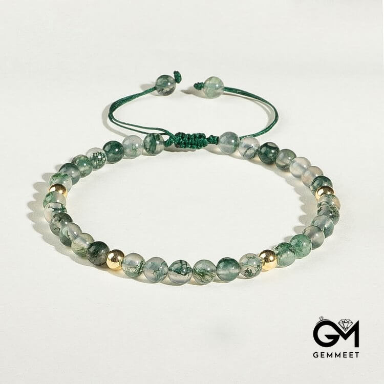 Moss Agate 4mm Beaded Adjustable Bracelet