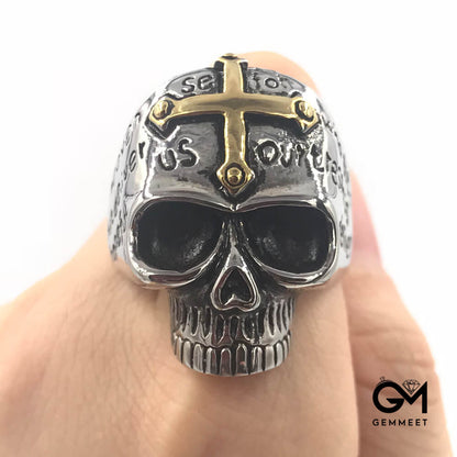 Stainless Steel Cross Skull English Ring