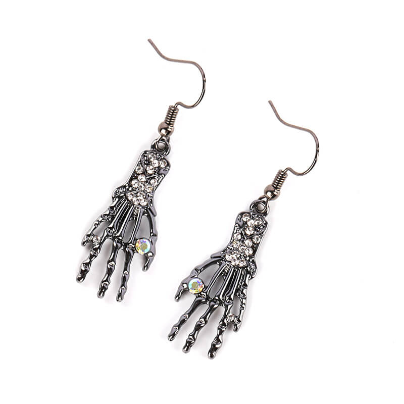 Halloween Skeleton Hand Bones Necklace Earrings Set