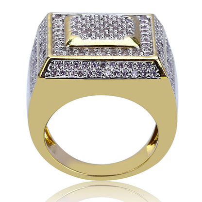 Micro-inlaid Zircon Hip Hop Square Ring for Men