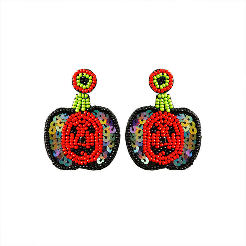 Halloween Punk Style Earrings Hand-woven Exaggerated Sequins Rice Beads Ghost Head Pumpkin Earrings