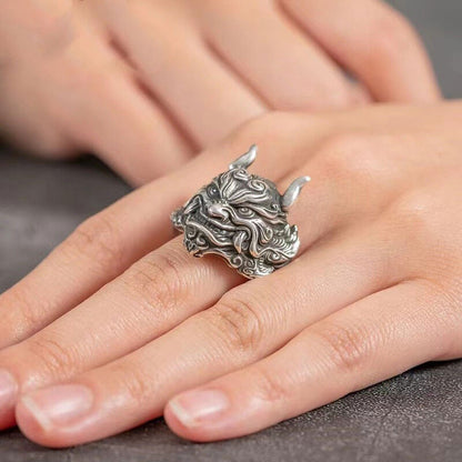 Mask Ghost Domineering Wide Face Fashionable Male Silver Ring