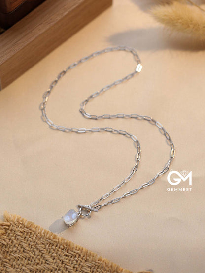 S925 Simple Buckle Moonstone Pendant Necklace