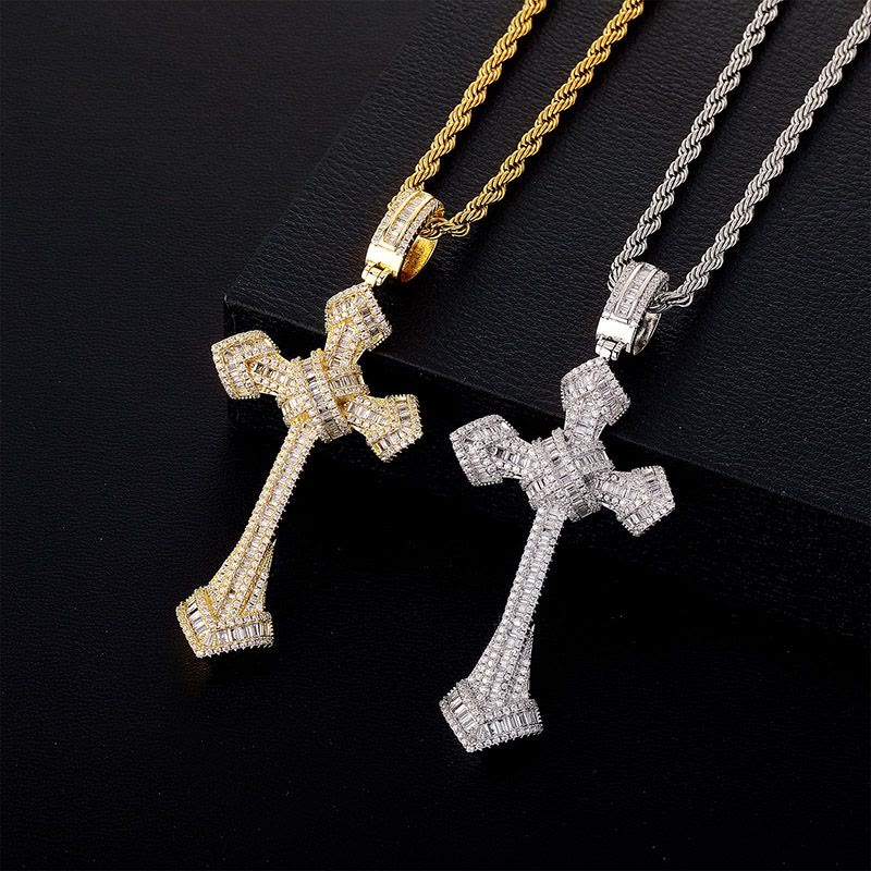 Iced Baguette Diamond Cross Necklace