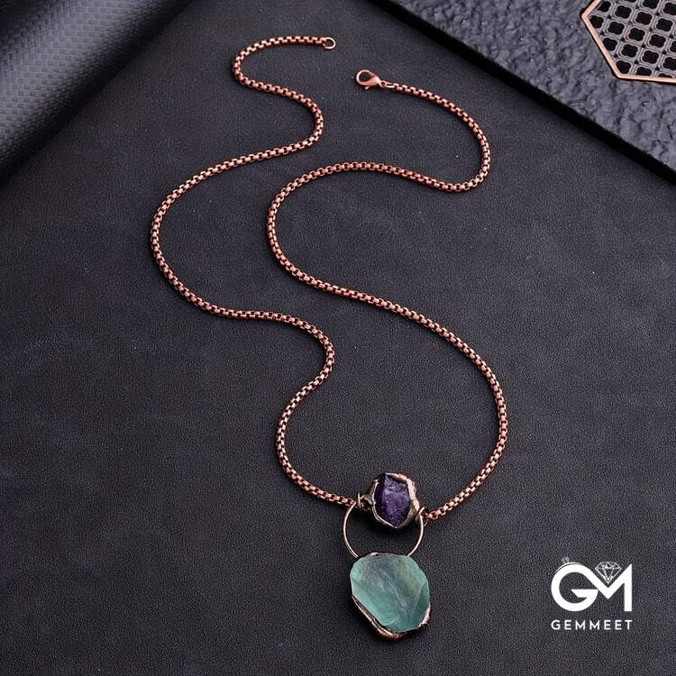 Irregular Green Fluorite Amethyst Gemstone Necklace