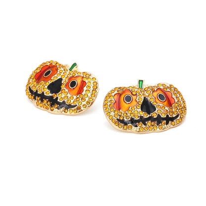 Halloween Personalized Cute Earrings Alloy Drop Oil Color Zircon Pumpkin Exaggerated Funny Earrings