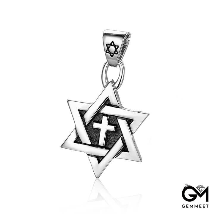 Cross Titanium Steel Hexagram Star Necklace