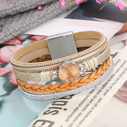 Cluster Braided Leather Magnetic Leather Bracelet