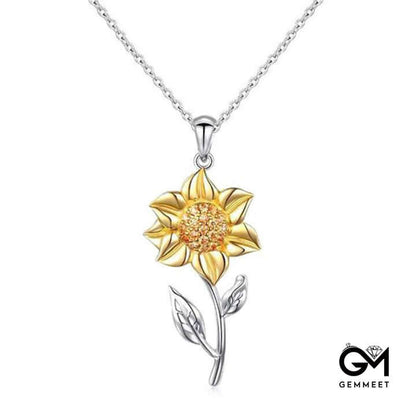 Golden Sunflower Sterling Silver Pendant Necklace