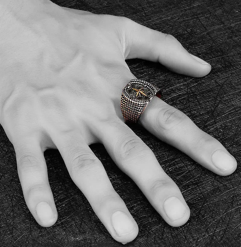 Golden Compass Stainless Steel Viking Ring