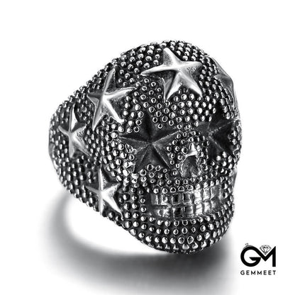 Titanium Steel Spotted Star Skull Ring