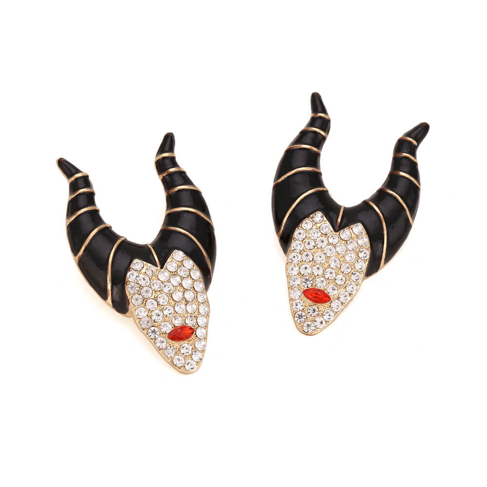 Halloween Character Shaped Horn Witch Earrings Fun Alloy Inlaid Zircon Oil Drop Earrings