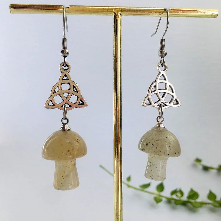 Natural Crystal Stone Cute Mushroom Shape Earrings