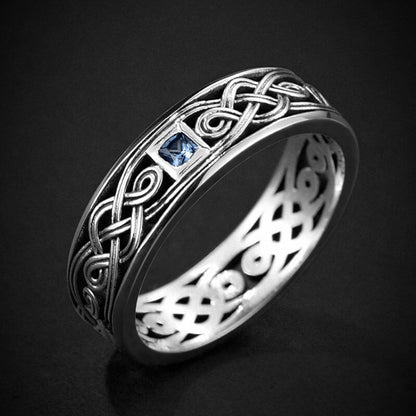 Blue Gem Rope Totem Adjustable Band Ring