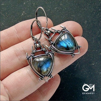 Triangle Labradorite Silver Plated Witch Earrings