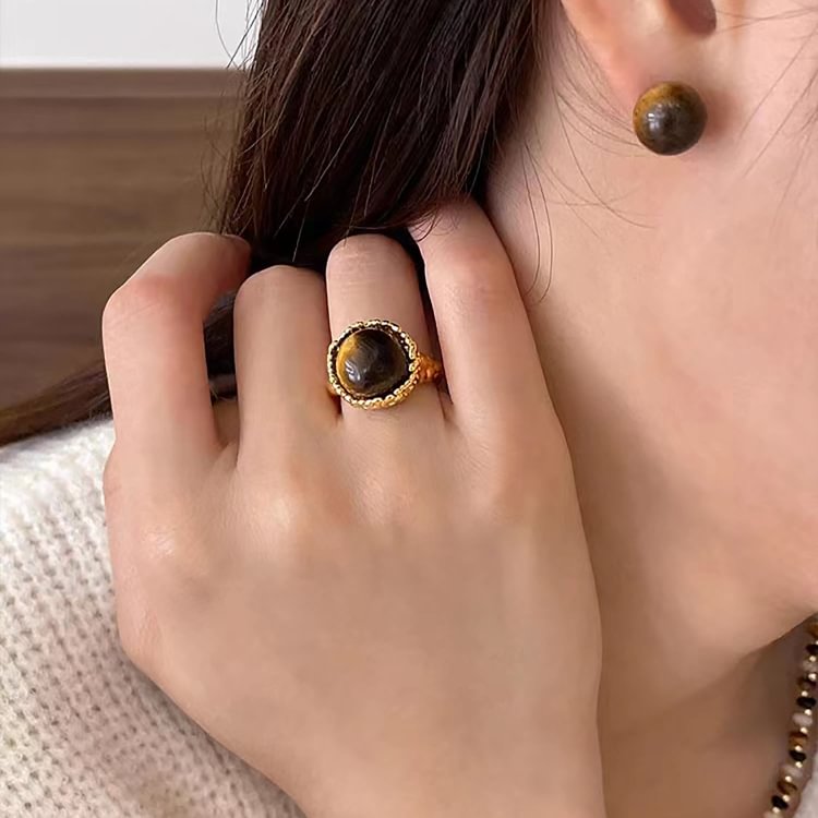 Tiger Eye Stone Vintage Open Ring