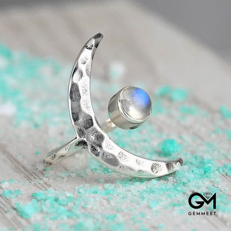 Moonstone Crescent Moon Ring