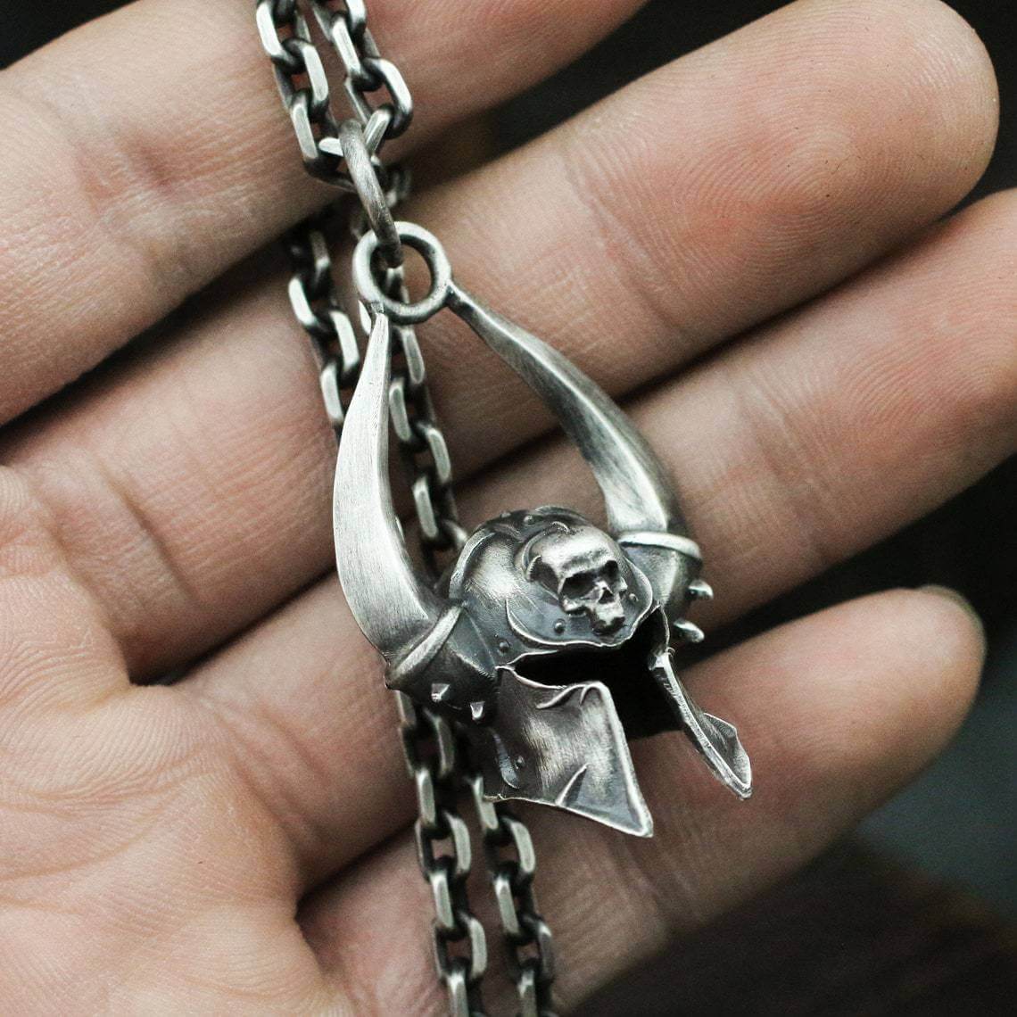 Vintage Skull Pendant Antique Silver 60cm Chain