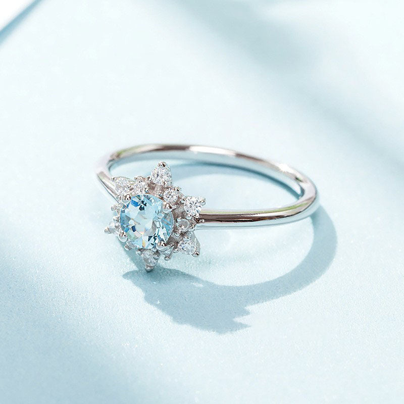 Fashion Aquamarine Snowflake Ring