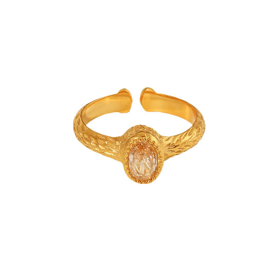 French Vintage Oval Zircon Hammer Ring