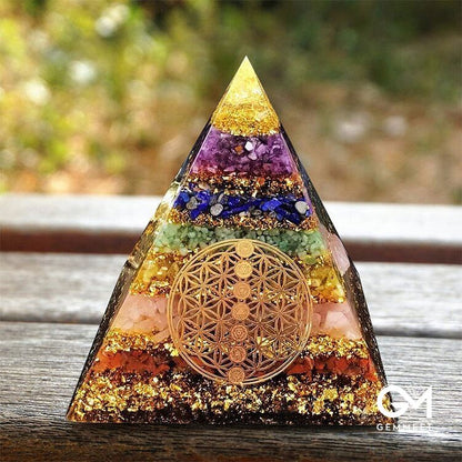 Chakra Flower of Life Orgone Pyramid