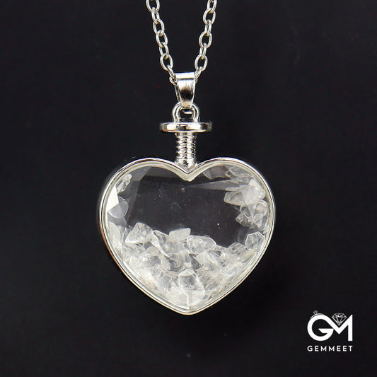 Heart Gravel Polished Drift Bottle Necklace