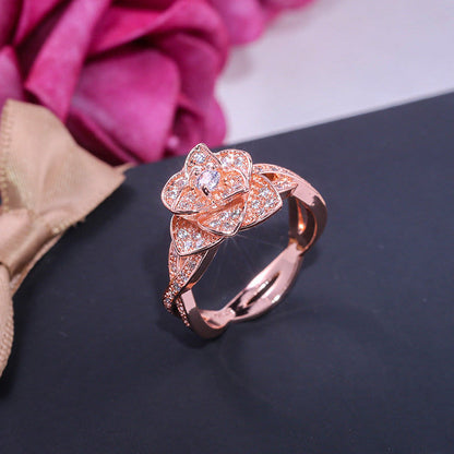 Creative Rose Sparkling Zircon Ring