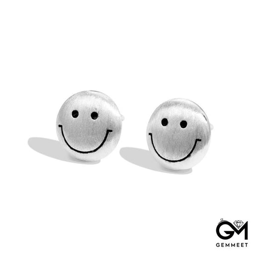 S925 Sterling Silver Smiley Face Simple Stud Earrings