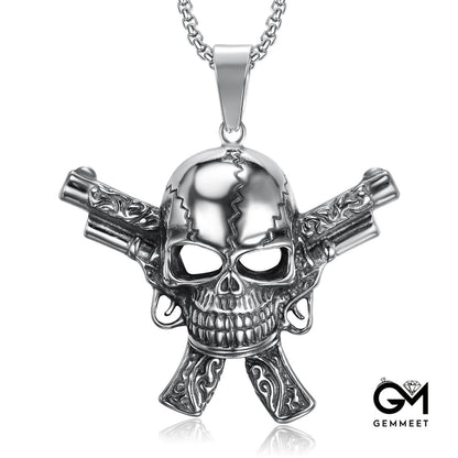 Skull Men's Double Gun Skull Necklace