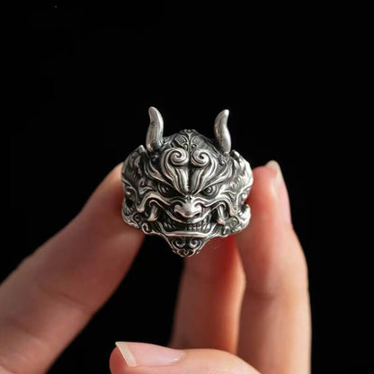 Mask Ghost Domineering Wide Face Fashionable Male Silver Ring